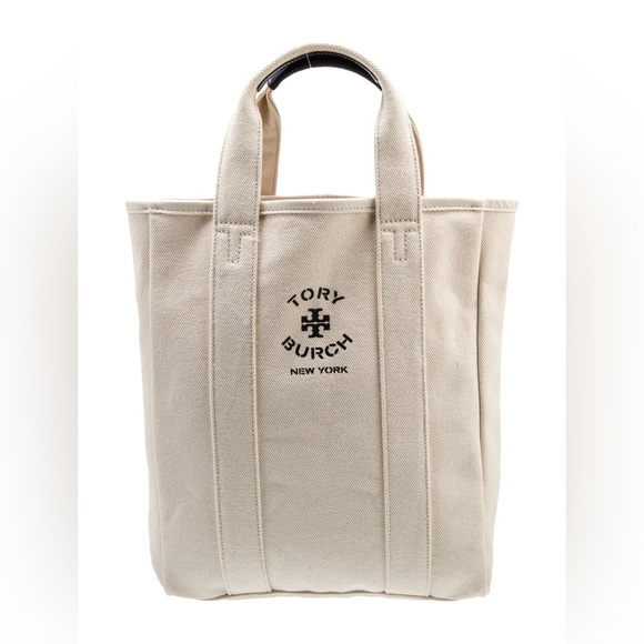 Tory Burch Canvas Logo Tote Bag – Cream/Beige – Like New - Picture 1 of 12